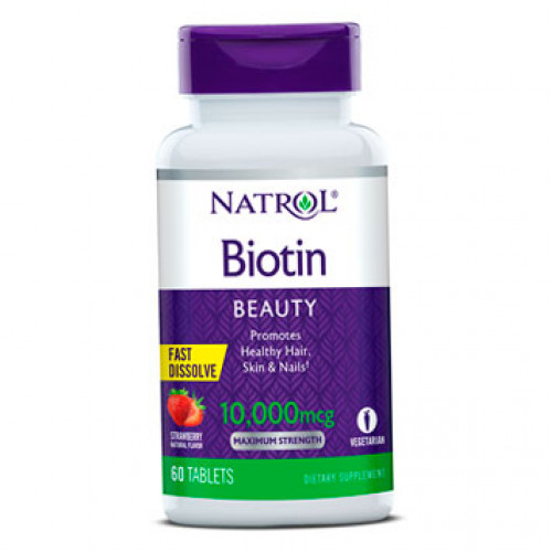 Біотин, Biotin 10,000mcg Maximum Strength полуниця Natrol 60 таблеток