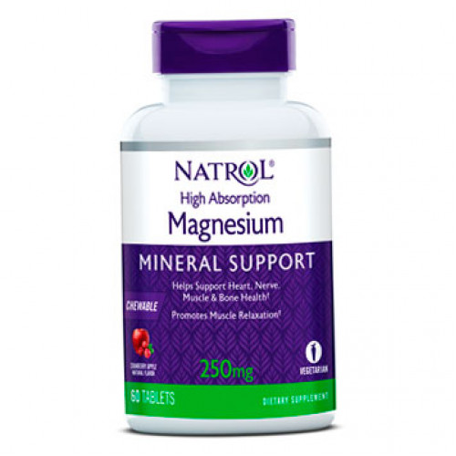 Магній Natrol High Absorption Magnesium 250 mg 60 жувальні таблетки