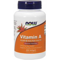 Вітамін А, Vitamin A 25000IU Now Foods 250 софтгель