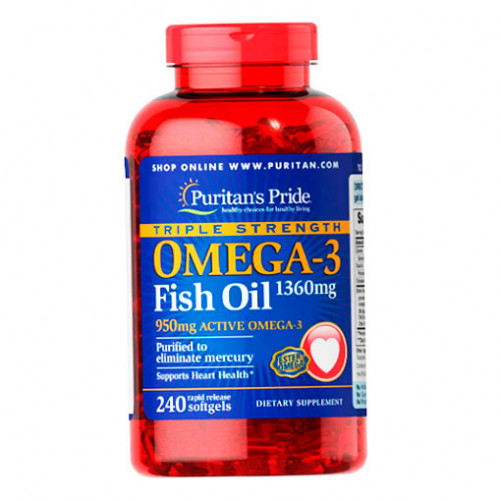 Омега 3 Puritan's Pride Triple Strength Omega-3 Fish Oil 1360 mg 240 softgels